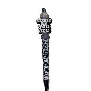 Come as you are beaded pen handmade black leopard cheetah white bling NEW